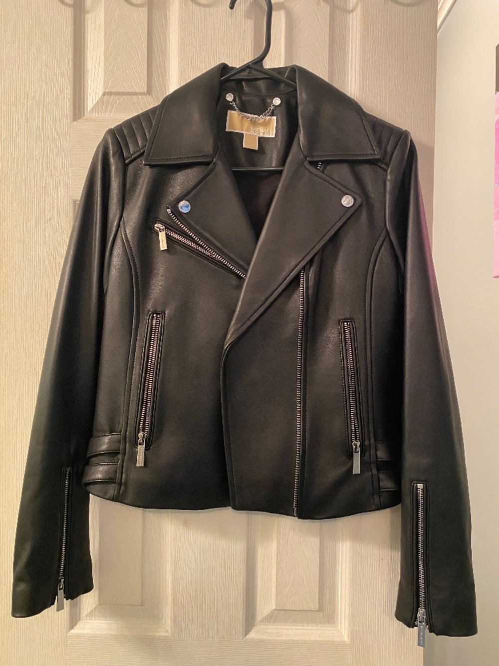 Michael Kors 100% Genuine Leather Moto Jacket Black Size Small